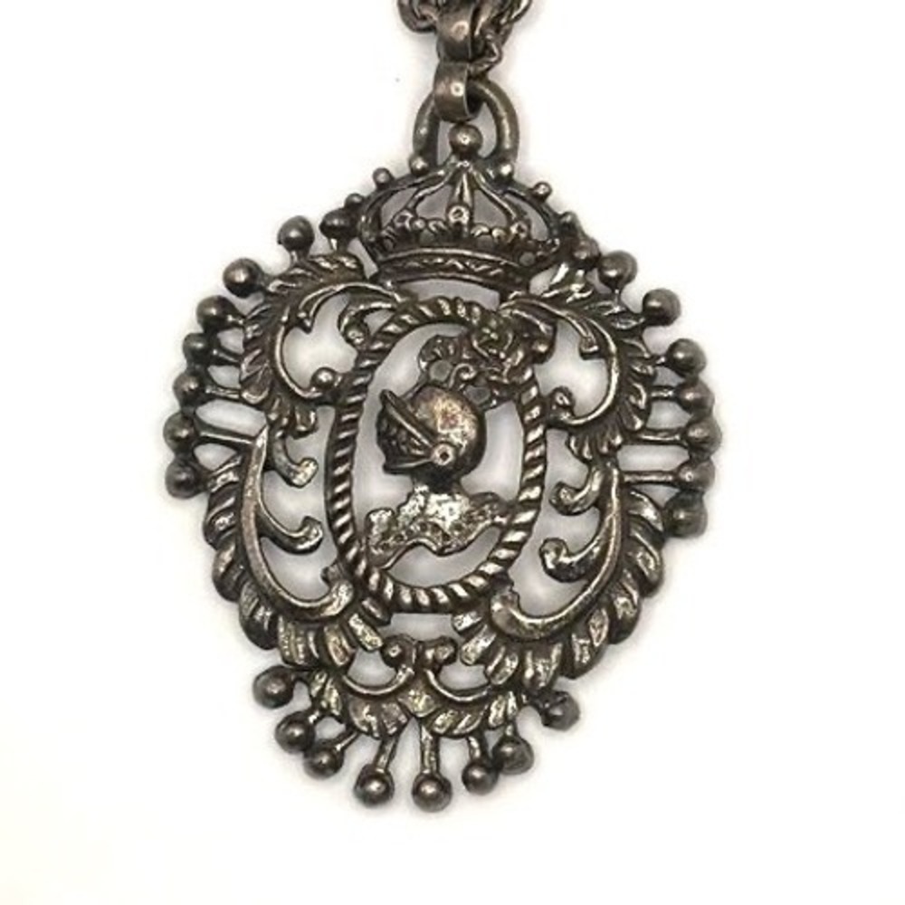 Vintage Medieval Large Pendant Necklace Goth Grunge Vampire Knight Silver Tone